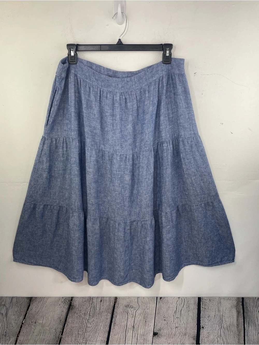 Matty M Blue Chambray Tiered A-Line Midi Skirt size XXL